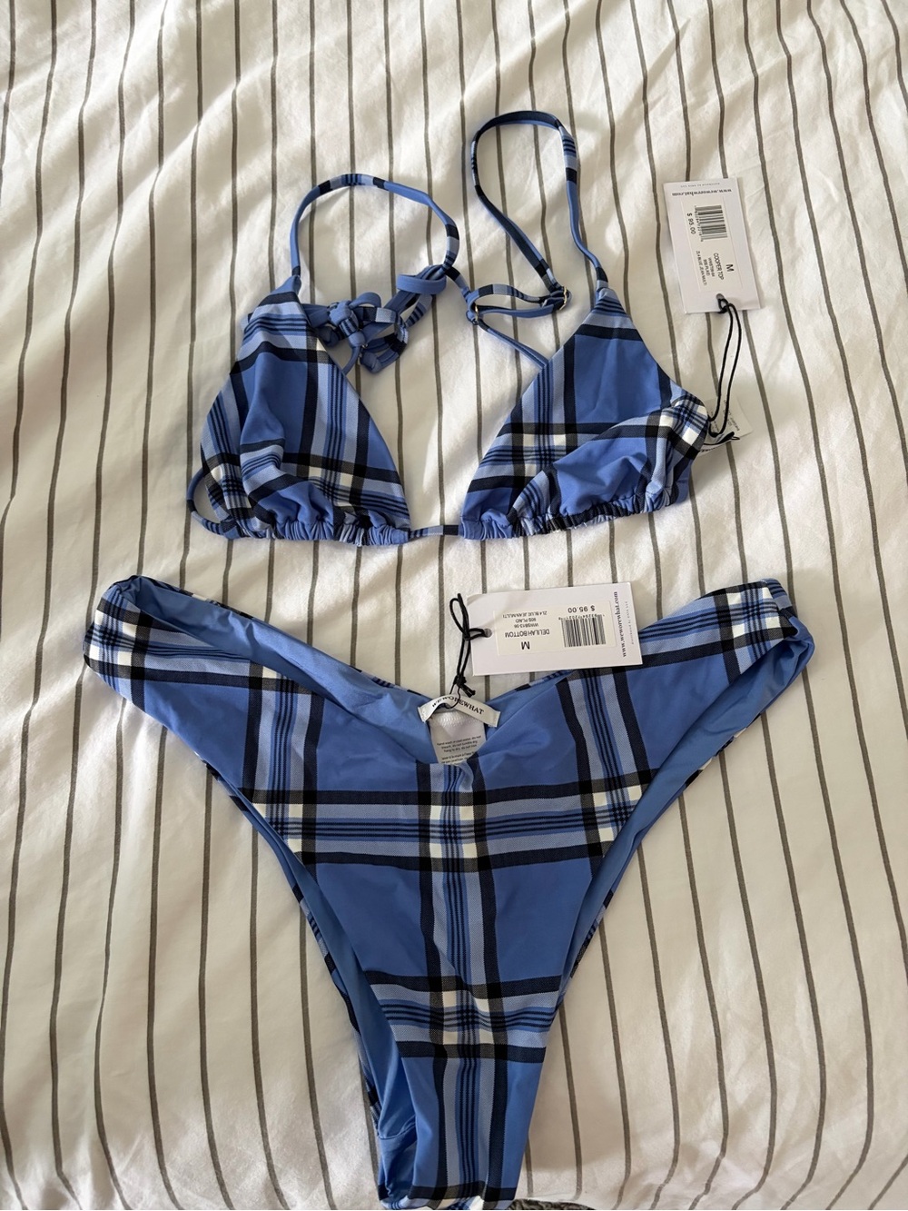 WeWoreWhat Blue Striped Triangle Bikini Top